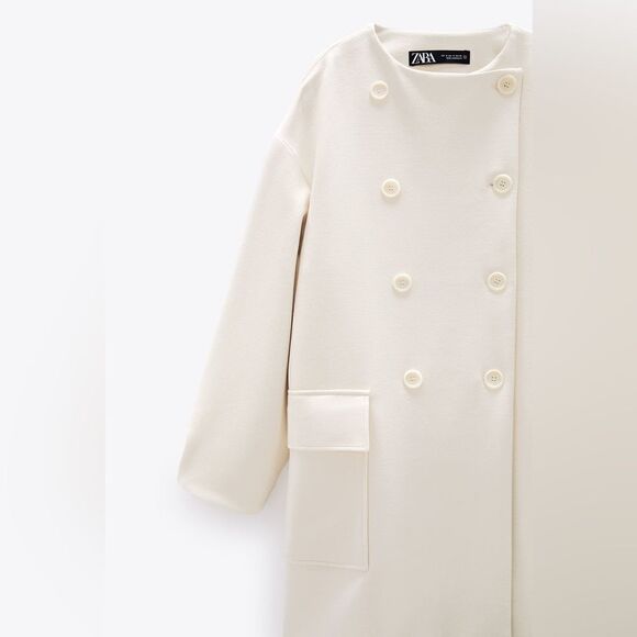 ZARA DOUBLE BREASTED BUTTONED COAT Ecru - Picture 7 of 7